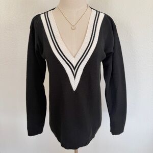 Boohoo Preppy Varsity Black and White V-Neck Sweater